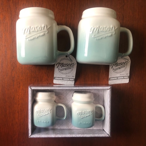 Mason Other - Mason Jar Mugs (2) & matching Salt-n-Pepper Set